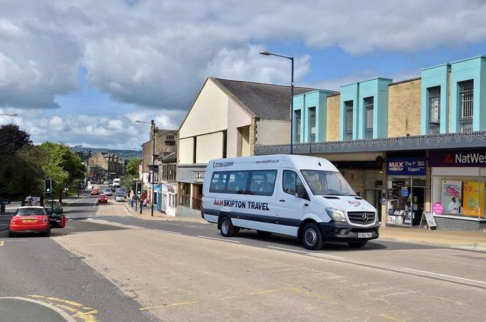 A&H Skipton Travel minibus in Bingley town centre
